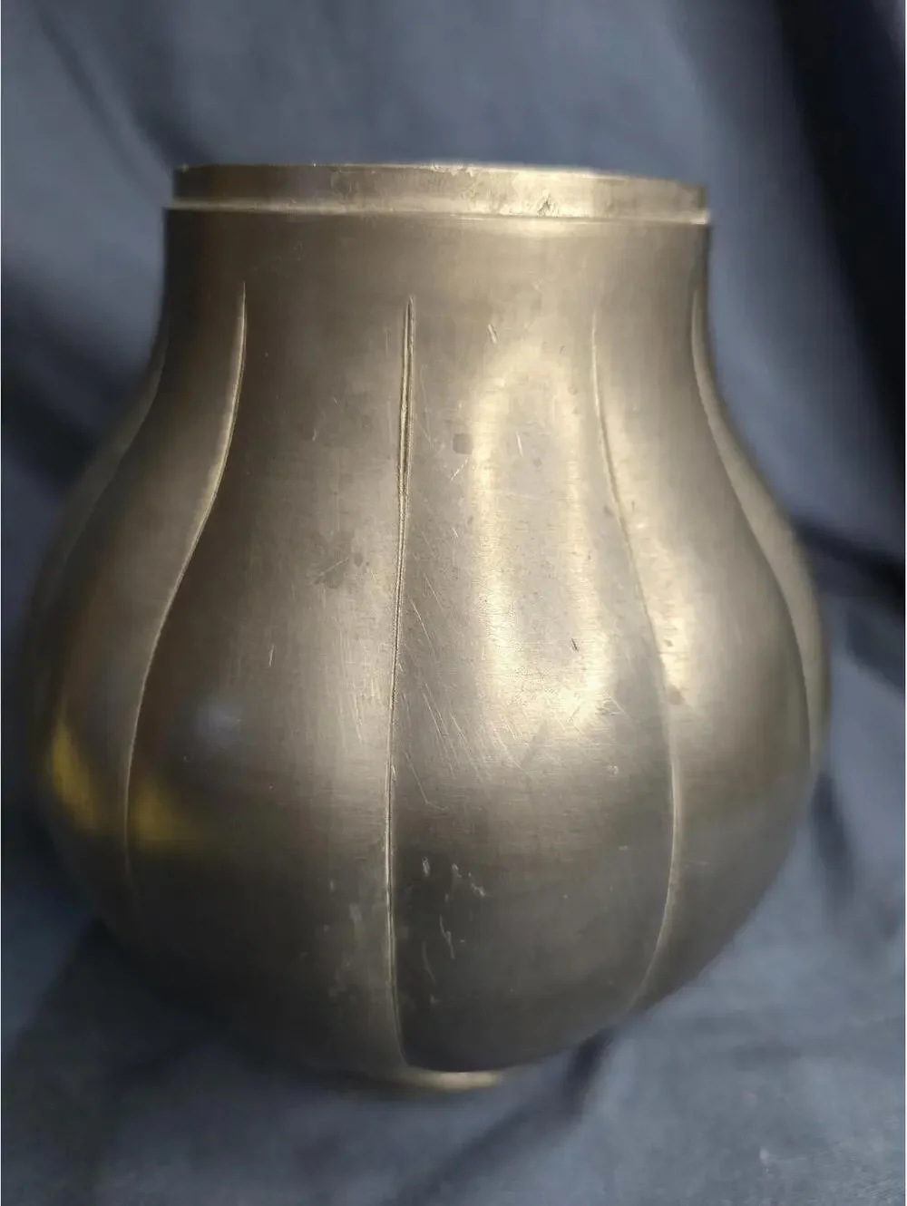 Vintage Brass Copper Patina Ribbed Vase 6